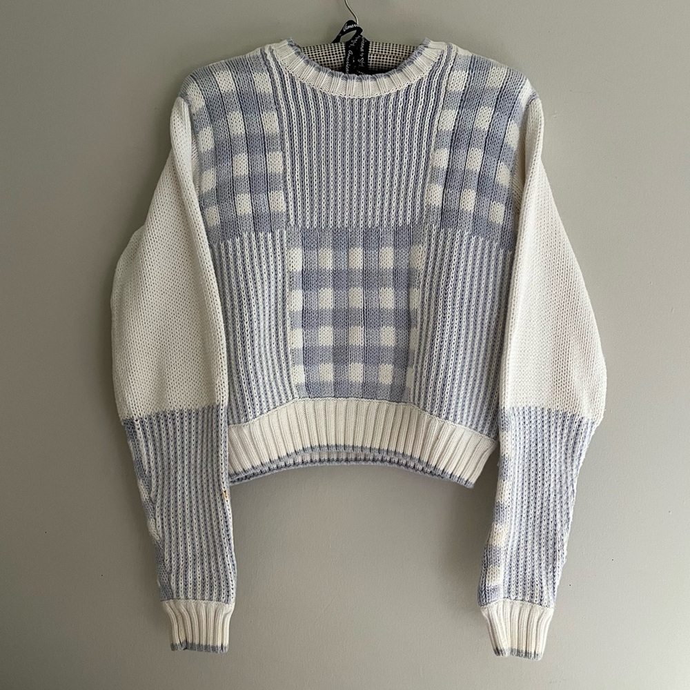 Vintage Liz Sport Knit Sweater Liz Claiborne Preppy 90s Y2K Blue and White Small